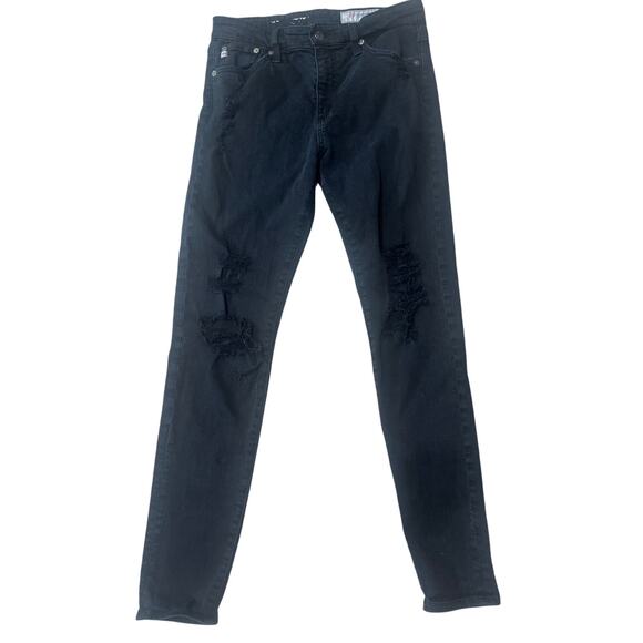 AG-ED Adriano Goldschmied Black Distressed Stretchy Skinny Jeans Size 28 R - Picture 1 of 8